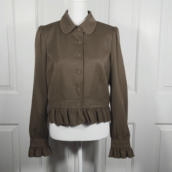 Juicy Couture Jackets & Blazers - Juicy Couture Jacket Button Down Ruffle Hem & Cuffs Brown Green Size 12